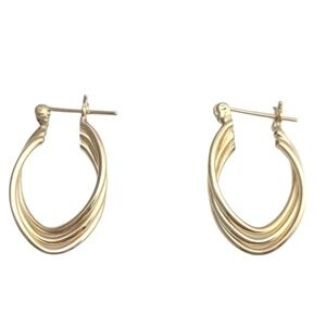 14K Yellow Gold 3 Band Intertwined Hoop Earrings #21083